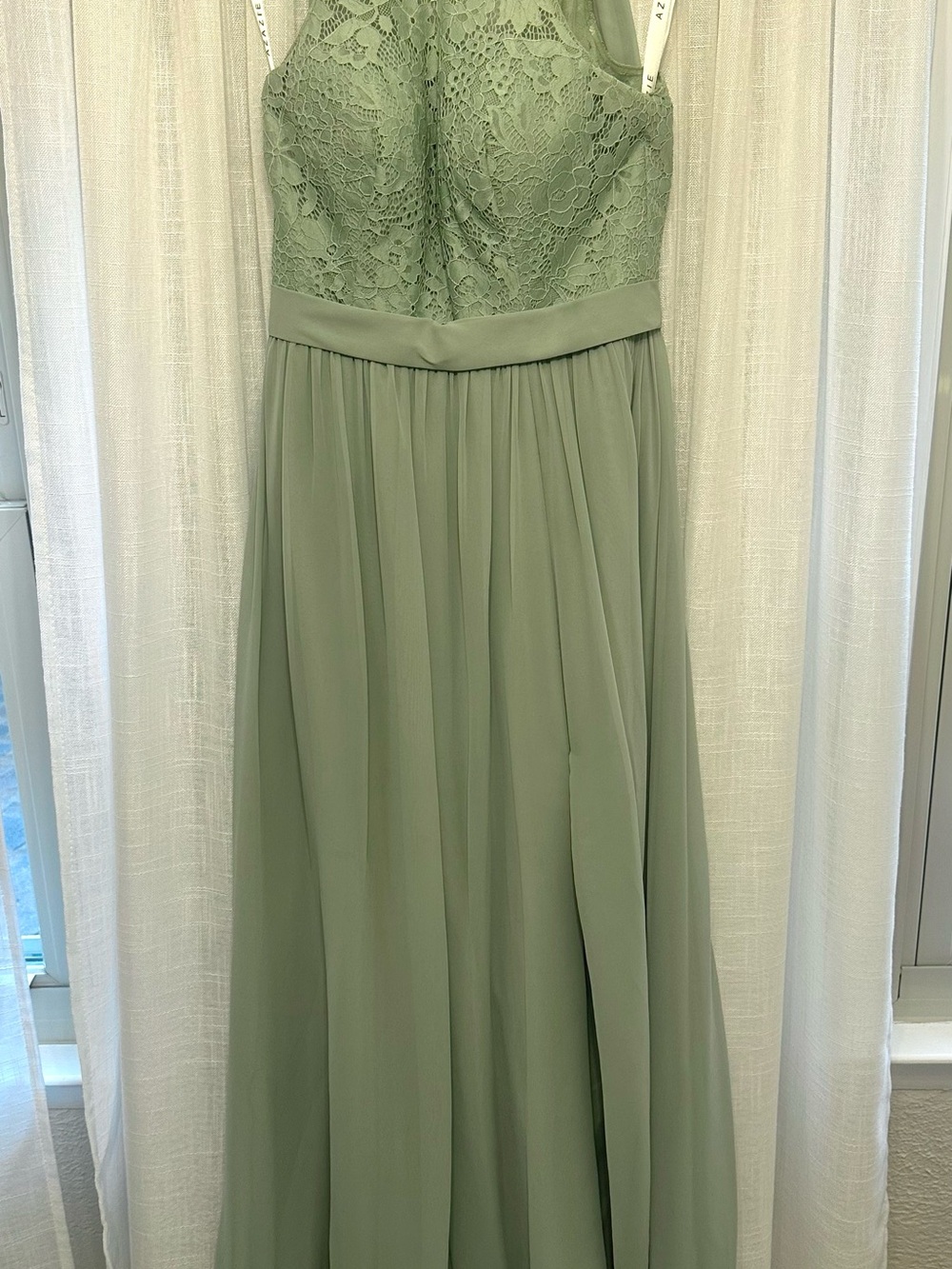Azazie Agave color bridesmaid gown